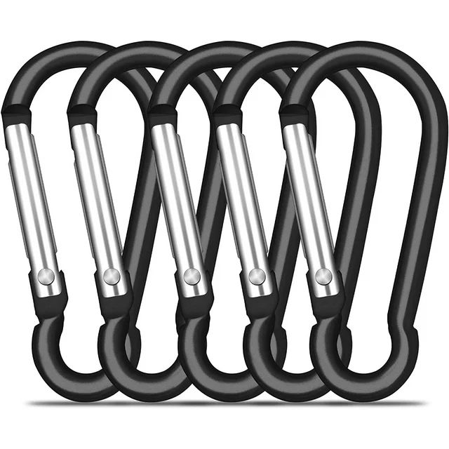 delpattern 5 Pack Carabiners 3 inch, Aluminum Alloy Heavy Duty Carabiner Clips Spring Snap Hook Set for Hammock, Camping, Hiking, Dog Leash Harness, Multi-color.

Whether you are hiking, backpacking, or heading to a camp, the carabiner is a great help when you need a quick and secure attachment. These 5 aluminum, spring-loaded carabiners can support up to 60 lbs each and clip to backpacks, belt loops, and other gear for maximum, hand-free carrying. This clip is in D-shape with 6 cm size, making it strong and durable for multiple uses. They are not rated for climbing, overheated lifting, or any safety applications. Add the D-shaped carabiners to your emergency or survival kit, and keep you prepared whenever in need.

About delpattern:
Organized by a young team, "delpattern" adheres to the concept of providing affordable products for every consumer who love sports, love healthy life.