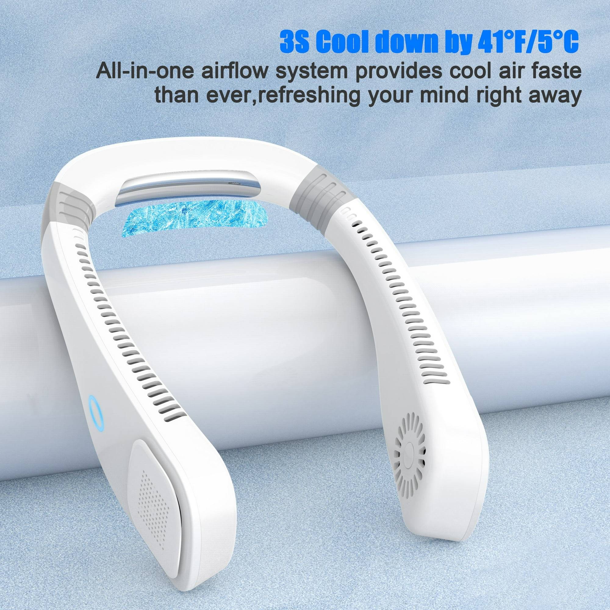 🍃🍃 Cool and safe: delpattern neck fan innovative turbo fan blades and wind hole design, efficient division of air and feel the cooler breeze more gently. The design of the bladeless neck fan can be used safely by children and the elderly.

🍃🍃Name: Cool Portable Neck Fan
Package Dimensions: 9.57 x 7.28 x 2.56 inches
Item Weight: 12.3 ounces
Material: Silicone, Plastic
Controller Type: Button Control
