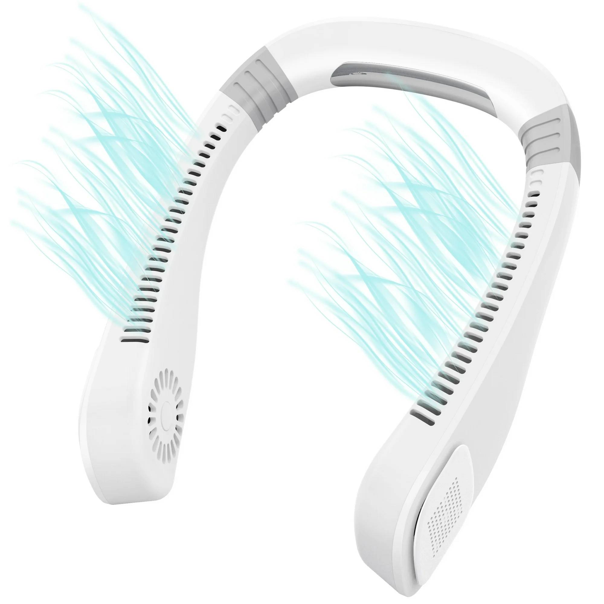 🍃🍃 Cool and safe: delpattern neck fan innovative turbo fan blades and wind hole design, efficient division of air and feel the cooler breeze more gently. The design of the bladeless neck fan can be used safely by children and the elderly.

🍃🍃Name: Cool Portable Neck Fan
Package Dimensions: 9.57 x 7.28 x 2.56 inches
Item Weight: 12.3 ounces
Material: Silicone, Plastic
Controller Type: Button Control
