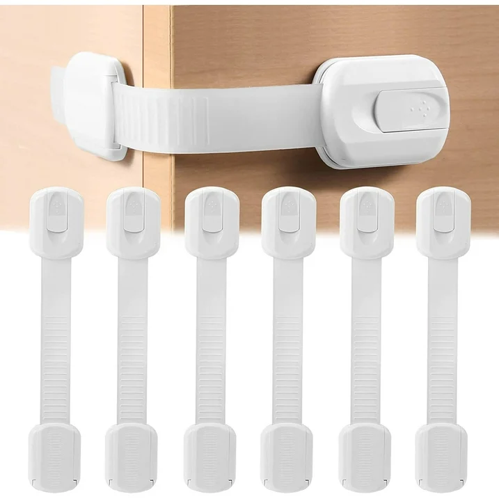 Keep your home safe for little ones with these Child Safety Strap Locks for Toilet, Fridge, and Dishwasher by it. They're adjustable and designed to fit most appliances and furniture. The drawer safety straps use. a 3M adhesive for secure and easy installation and require no tools or screws. They can help young children access cabinets, ovens, washer machines, closets, and waste bins.

. It Products Child Safety Strap Locks (6 Pack) For Toilet, Fridge, Cabinets, Drawers, Dishwasher, 3M Adhesive No Drilling.
. Adjustable locks for baby safety
. Can adjust from 3" to 7"
. Designed to fit most appliances and furniture
. Flexible straps do not need tools or screws
. Prevent young children from accessing cabinets, ovens, washer machines, closets, and waste bins
. Pack of 4 cabinet straps