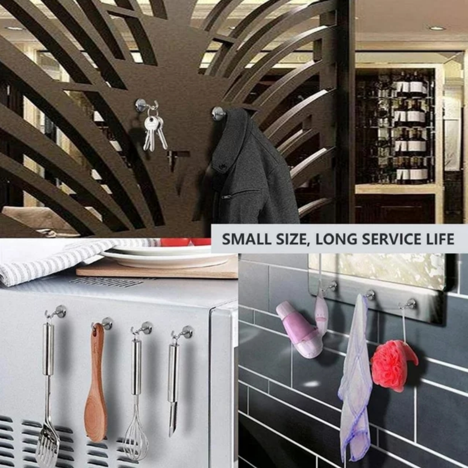 【Super Magnetic Hooks】- Made of high-grade and exquisite quality magnet and steel offer more than 22lbs a vertical hanging and the power reduced by 2/3 on horizontal hanging. Steady without Sliding.
【Excellent layer Coating】- Ni+Cu+Ni Triple Layer Coated. The best coating available, which provides a shiny and rust resistant coated steel cup provides protection for the metal magnet hooks and helps to prevent chipping or cracking, making magnetic hooks ideal for long term use.
【Easy to Use】- The heavy duty magnetic hooks are easy to remove and fit in anywhere there is iron or steel, stable without drilling. No more holes in your walls or furniture, These are ideal magnetic hanging hooks for long-term use.
【Versatile to Use】- The cruise essentials hooks are fairly small and don't take up too much space. perfect for hanging grill tools. decorative lights and tool accessories, also be widely used in cruise, fridge, kitchen, locker, workplace office, garage, indoor, outdoor and anywhere there is iron or steel.
【Quality Guarantee】- Please contact us through Walmart customer care if you have any  problems.