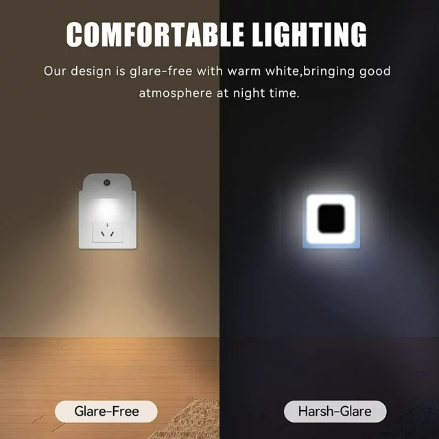 The delpattern LED night light gives off the right amount of light at night, illuminate all the obstacles in dark that could create a safety hazard. Perfect for bathroom trips and hallways in the middle of night, you will never walk around blindly in the dark,not harsh on your eyes and not having to turn the head lights on at night and bothers others; ideal for kids' room, hallway, bedroom, nursery, staircase and more.Unique Acrylic material, clean and square design, makes the night light very subtle, nice and flat against the wall, do not stick out or clash with the decor. Also Wall Night Lights for Kids and Adult gives the house a cool modern feel, bright at night and very chic in the daytime.

Specifications:
Plug Type:US Plug
Type: White Light
Material: ABS
colour: White
size: ‎1.8"D x 1.8"W x 1.8"H
Input Voltage: 120VAC 60HZ
Wattage: Max 0.5W
Color Temperature: 9000K
Lifespan: 30000 Hours

Packing List:
4 x LED Night Light
