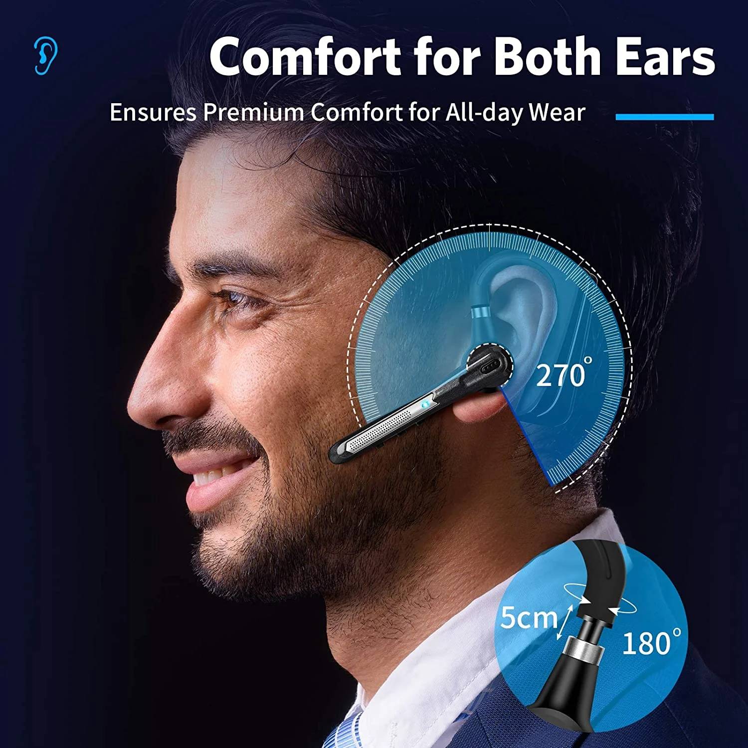 GPEESTRAC Bluetooth Headset [Upgraded] Active Noise Cancelling Bluetooth Headphones, Bluetooth Earpiece CVC8.0 Dual-Mic Hands-Free V5.0 Comfortable Earbud Blue.

Feature

. Dual-mic noise canceling —— Combines two built-in HD microphones and advanced CVC8.0 noise reduction technology which can eliminate disruptive background noise without missing any single conversation details even in noisy place.

. Ultra-long battery life —— Battery can provide 10 days standby time and Up to 16 hours of continuous talking time on a single fully charge. Only 10-minutes charging can offer two hours working time.

. Stable connection & convienent —— Supports Stream Music/Video/Audio. Hands-free HSP-B3 Bluetooth Earbuds can be connected to 2 devices at the same time and both devices can play music/call/gaming. Providing fast and stable pairing with any iOS and Android cell phones, tablets, laptops, MP3 players, PC etc from up to 33 ft away.

. Comfortable & unique design—— 180° rotatable ear-hook and 270° flexible boom mic can be adjusted and rotated for a perfect fit on ears. No more burden on ears even after wearing it for a long time.