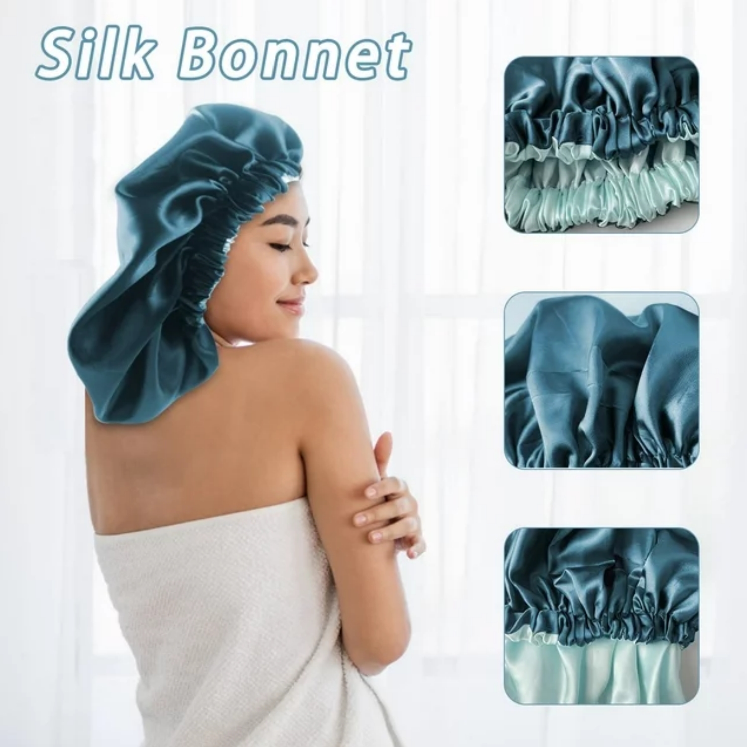 Silk Material - The soft silk material is used to fit the skin, and the texture is soft enough to make it comfortable to use anyway. Silk bonnet reduces the friction and leaves your skin and hair hydrated which is the key to reduce hair breakage, bedhead, split ends, and dry skin.
Delpattern Double Layer Blue Silky Satin - The double-layer fabric design can wrap the hair well, and after using the hair mask, it will not stain the sheets when sleeping, it won’t fade and it won’t dye your hair and the pillow. Looks perfect on both sides, super soft and silk-like on both sides. You can change its color by turning it over and wear it on in another color. Also, a soft front and large room are designed for long hair and large heads.
Shower Cap Size - Under normal conditions, the diameter is 13 inches, suitable for people with a head circumference 19-24 inches. No matter how thick your hair,great for holding natural hair,curly hair,braids,weaves,rollers,hair clamps,long hair,and up-dos.The elastic band can be stretched to fit different head size, thoughtful design that will make your head more comfortable.
Multifunctional Satin Bonnet - Not only works well when you sleep as a sleep hat, but it also brings much convenience when you do some preparations before sleeping like washing face and brushing teeth or applying a face pack after taking a bath. Especially when you take on some skin-cares, it separates your hair from your face. You won’t afraid that these cosmetics applying to your face make your hair tangled and sticky.
Washing Instructions - 1.Hand wash or machine wash in cool water on low setting/ gentle cycle; 2. Satin can be hand washed with cold water and gentle soaps; It should be laid out flat or hung to dry, although satin should not be attached with clothespins, since they will leave marks; 3. Satin should also not be twisted or contorted while it is wet, because it may set permanent wrinkles in the fabric, instead, squeeze out excess water with a towel then air dry.