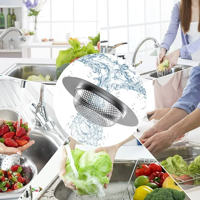FITS MOST SINKS: Bchangss sliver sink catcher for drain kitchen, fits standard 3.5" sink drains; Outer diameter is 4.57"; inner mesh filter basket is 2.6" wide; depth: 1.02", fits most sink drains and garbage disposal drains;.

EASY TO CLEAN: The Juyafio Drain Catches for sink easily lifts out to empty and clean. Dishwasher safe. Clean with water and soap;

EFFECTIVE ANTI-CLOGGING: This sink drain strainer for kitchen sink hole allows water and other liquids to flow freely while catching unwanted food and debris particles, because micro mesh only allows the smallest particles through the 2.00mm diameter holes;

STRONG DURABILITY: Drain strainer is made of sturdy stainless steel, rust-free;

Specification:
Mesh strainer sizes
Outer diameter: 11.6cm/4.57inch.
Inner filter: 6.6cm/2.6inch.
Depth: 2.6cm/1.02inch.
Holes: 2mm diameter.

Multiple Uses:
Suitable for kitchen, bathroom, bathtub, shower room, toilet, Washbasin. A perfect tool to keep hair, residues, debris from clogging your sink drains. Make your housework easier, and make the world cleaner.
