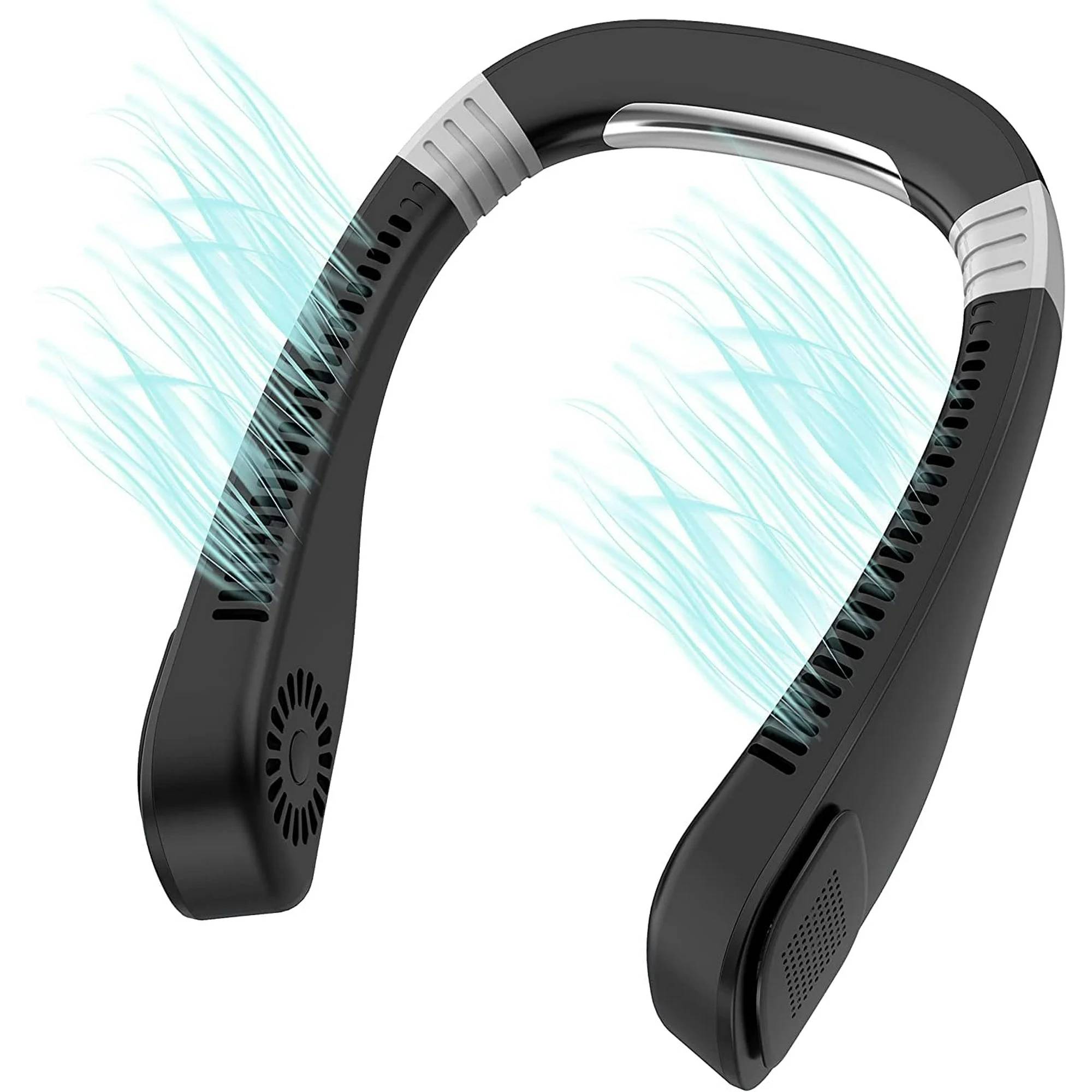 🍃🍃 Cool and safe: delpattern neck fan innovative turbo fan blades and wind hole design, efficient division of air and feel the cooler breeze more gently. The design of the bladeless neck fan can be used safely by children and the elderly.

🍃🍃Name: Cool Portable Neck Fan
Package Dimensions: 9.57 x 7.28 x 2.56 inches
Item Weight: 12.3 ounces
Material: Silicone, Plastic
Controller Type: Button Control

🍃🍃 Fans Feature:
Battery capacity: 2000mAh.
Voltage working range: 5V-1A.
Power: 5W.
Interface type: USB-C.
Operating hours after full charge:
1 speed: 8 hours.
2 speed: 6 hours.
3 speed: 3 hours.

🍃🍃What's in the package:
1x Neck Fan
1x USB charging cable
1x User Manual