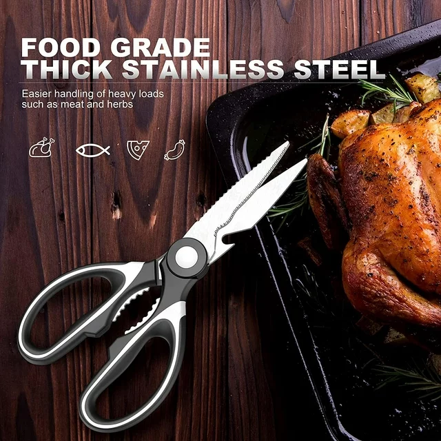✅✅ delpattern 2 Pack Black & Sliver Kitchen Scissors, Ultra-Sharp Premium Stainless Steel Heavy Duty Kitchen Shears and Multi Purpose Poultry Shears for Chicken, Poultry, Fish, Meat, Vegetables, Herbs, Bottle opener, Nuts Cracker.

✅✅ THE SHARPEST KITCHEN SHEARS: Made with heavy duty stainless steel, these kitchen scissors will be the most durable tool in your kitchen! And you can cut anything you want with them – chicken, poultry, fish, cooked and raw meat, vegetables, fruit, herbs and anything else you need for your meal.

✅✅ The delpattern multipurpose utility shears will never fail you, thanks to their sharp blades, so you can basically use them to cut anything you want, not just food! Best Gifts for mom and dad.