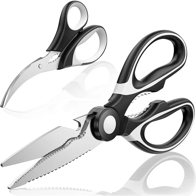 ✅✅ delpattern 2 Pack Black & Sliver Kitchen Scissors, Ultra-Sharp Premium Stainless Steel Heavy Duty Kitchen Shears and Multi Purpose Poultry Shears for Chicken, Poultry, Fish, Meat, Vegetables, Herbs, Bottle opener, Nuts Cracker.

✅✅ THE SHARPEST KITCHEN SHEARS: Made with heavy duty stainless steel, these kitchen scissors will be the most durable tool in your kitchen! And you can cut anything you want with them – chicken, poultry, fish, cooked and raw meat, vegetables, fruit, herbs and anything else you need for your meal.

✅✅ The delpattern multipurpose utility shears will never fail you, thanks to their sharp blades, so you can basically use them to cut anything you want, not just food! Best Gifts for mom and dad.