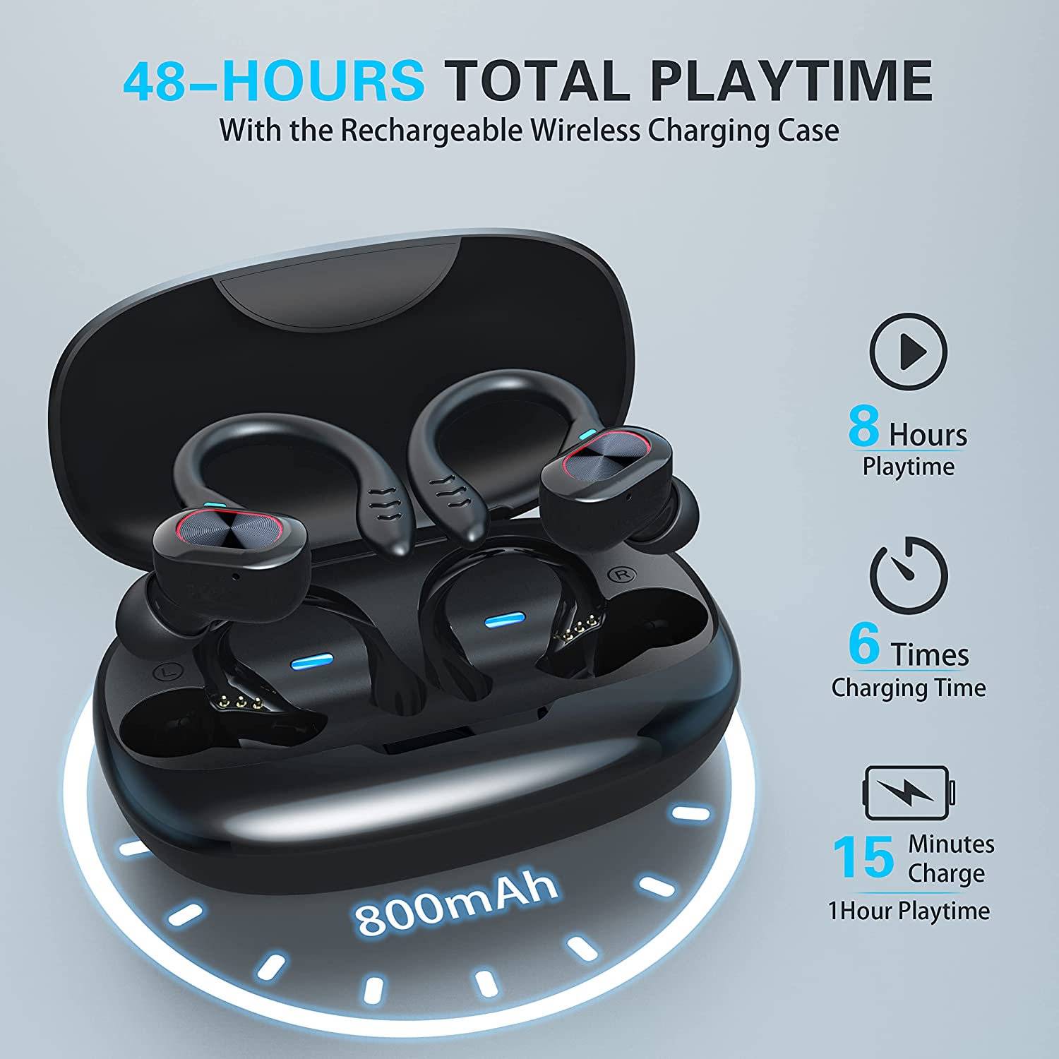 Hi-Fi Stereo Sound Quality:
delpattern True wireless earphones with Crystal Clarity And Deeply Resonant Bass Signature Deliver Immersive Sound Quality. Call Noise Reduction Brings You Crystal Clear Calls And Immerses You In The Wonderful World Of Music.

48H Play Time with Charging Case:
Automatic Boot And Matching. True wireless earbuds Supports 8hr Playback And The Charging Case Up To 2hr Full Charges That Basically Meets Your Daily Needs. With LED Digital Screen Display, Charging Case Will Clear Show The Power Level Of The Earphone, And You Will Not Worry About The Suddently Without Power.

Comfortable Secure Fit:
Excellent Ergonomic Design, Bluetooth Earphones Fit Better To The Ear Canals, It’s Not Easy To Lose Or Fall Out When You Wear Them Moving Or Running. Intelligent Touch Control & Easy To Operate Manage Audio Playback & Calls Or Access Your Phone’s Voice Assistant With The Multi-function Touch Panel On Each Earbud. Either Earbud Can Be Used Alone Like A Bluetooth Headset.

IPX65 Waterproof Sweatproof:
Sport True Wireless Earbuds And Charging Boxes Use Nano-coating And The Latest Waterproof And Sweat-proof Technology To Effectively Prevent Splash Damage From Sweat And Raindrops.

Specifications:
Bluetooth Version: V5.0+DSR
Playtime: 8Hours
Charging Time: About 2H
Charging Case Specs: 800mAh
Working Distance: 10 Meters

One step pairing:
Easy to pair, pick up the earbuds and connect the bluetooth.