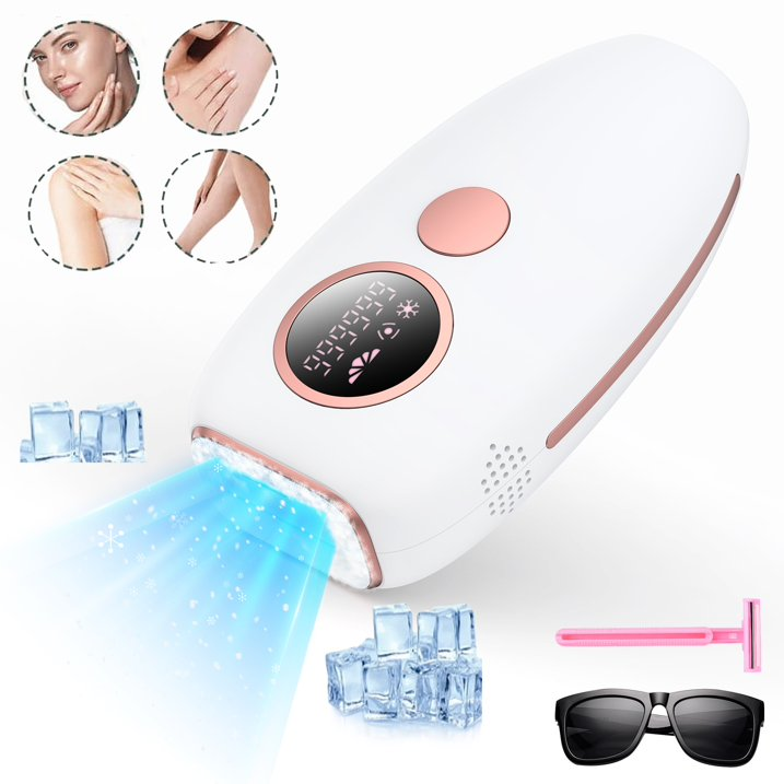 Why Choose Juyafio Laser Hair Removal with Icing Function? Painless Epilator | Hair Removal Device | At-home Use IPL Hair Removal :

✅ Upgraded with a Cooling System function that gives you a painless hair removal experience at home, when touching the skin is only about 10℃.
✅ The laser output with 990,000 flashes is stable and can be used for a longer time.
✅ LCD display, 5 different energy intensities can be adjusted according to your endurance level.
✅ Our laser hair removal device will help you to target specific hairs in small areas. Suitable for whole body use, such as chest, armpit, arm, leg, mustache etc.
✅ The laser would improve your skin situation at the same time as you do the hair removal.
✅ Manual and auto mode switchable.

Specification:
Power Supply: AC 100-240V, 50/60Hz
Input Power: 24W
Rated voltage: DC 12V
Rated Current: 2A
Amount of Flash: 990,000 Flashes
Spectrum: ≥ 530nm
Energy: 7~12J
Gear: 5
Laser Area: 3.1cm²
Color: White
Material: ABS
Product size: 20.8×20×6.2 CM / 8.2×7.88×2.44 Inch
Weight：550g/1.21lb