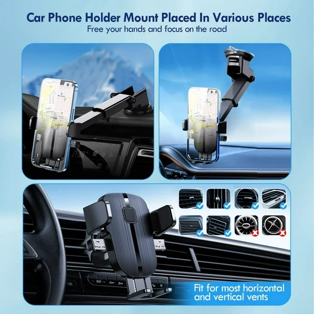 ⭕ 3 in 1 Cell Phone Holder for Car, Universal Dashboard ,Windshield Car Mount and Car Phone Holder for iPhone 13 12 11 Pro Max XS X XR, Samsung Galaxy S20+Ultra S10 Note 10 Plus, All Cell Phones, Black

⭕⭕ Hold the phone! Keep your favorite sidekick within eyesight at all times with our item. Car Window or Dash Phone Mount. The mount is simple to use, simply attach to your window or dash for the best view. The suction cup mount is sturdy and trustworthy to make sure you can stay safe out on the road! You will never have to worry about your phone flying around while you're driving ever again. Simple, safe, and smart… but keep your eyes on the road! Car Window or Dash Phone Mount.

Features：
🔥Three-in-one phone holder for car
🔥Strong Adhesive Suction
🔥Easy operation, strong compatibility
🔥360°view angle available
🔥Perfect protection, best design

Package Dimensions: 6.22 x 3.86 x 2.83 inches
Item Weight: 7.8 ounces
Packing listing:
1x Car Phone Holder