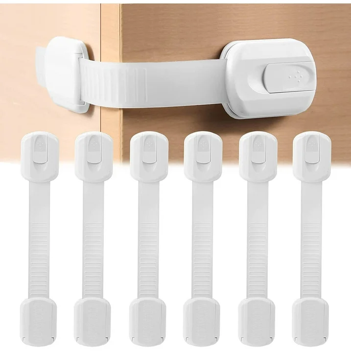 Keep your home safe for little ones with these Child Safety Strap Locks for Toilet, Fridge, and Dishwasher by it. They're adjustable and designed to fit most appliances and furniture. The drawer safety straps use. a 3M adhesive for secure and easy installation and require no tools or screws. They can help young children access cabinets, ovens, washer machines, closets, and waste bins.

. It Products Child Safety Strap Locks (6 Pack) For Toilet, Fridge, Cabinets, Drawers, Dishwasher, 3M Adhesive No Drilling.
. Adjustable locks for baby safety
. Can adjust from 3" to 7"
. Designed to fit most appliances and furniture
. Flexible straps do not need tools or screws
. Prevent young children from accessing cabinets, ovens, washer machines, closets, and waste bins
. Pack of 4 cabinet straps