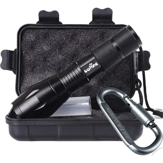 Portable LED Flashlight with High Lumens and 5 Modes for Emergency and Outdoor Use -Camping Accessories.

The compact and powerful flashlights now shines brighter, producing a blinding Max 1000 lumen beam to flood a large area with light. On high, beam distance runs 328ft. Use low for a less intense beam and longer run time (10 hours). High/low/strobe modes available. Flashlight emergency also makes a great companion for outdoor excursions such as camping and hiking. Take it with you everywhere !

Product Specification:
Name: Brand New r5/t6 Led Flashlight
5 Modes: Hight/Middle/Low/Fast Strobe/Sos
Led Bulb: Cree Xml-t6
Max Brightness: 1000 Lumens
Max Lighting Distance: >500m
Led Lifespan: >100000 Hours
Ip Grade: Ipx-6
Wattage:10 Watts
Special Features: Zoomable (Max Length : 6.22in Min Length: 5.35in)
Focal Length:Adjustable
Body Material: Aluminium Alloy
Wattage:10 Watts
Dimension: 5.39 x 1.38 x 1.02inch
Net Weight(Battery Not Included): 150g (5.29 Ounces)
Switch Type: Tail Cap Switch
Cap Switch Color: Black
Body Color: Black
Power Source: 1 x 3.7v 18650 Battery (Not Included) Or 3x AAA Battery (Not Included)

Change Mode: Push the on button either 2 or 3 times in a row,Switch the black button on the end to cycle through the modes
100% Customer Satisfaction Guarantee. More Light and Bright, No More Dark and Danger. It's Time to Invest in Your Safety!
So, Order Now and How About Ordering two sets? One for You and One Someone Special!