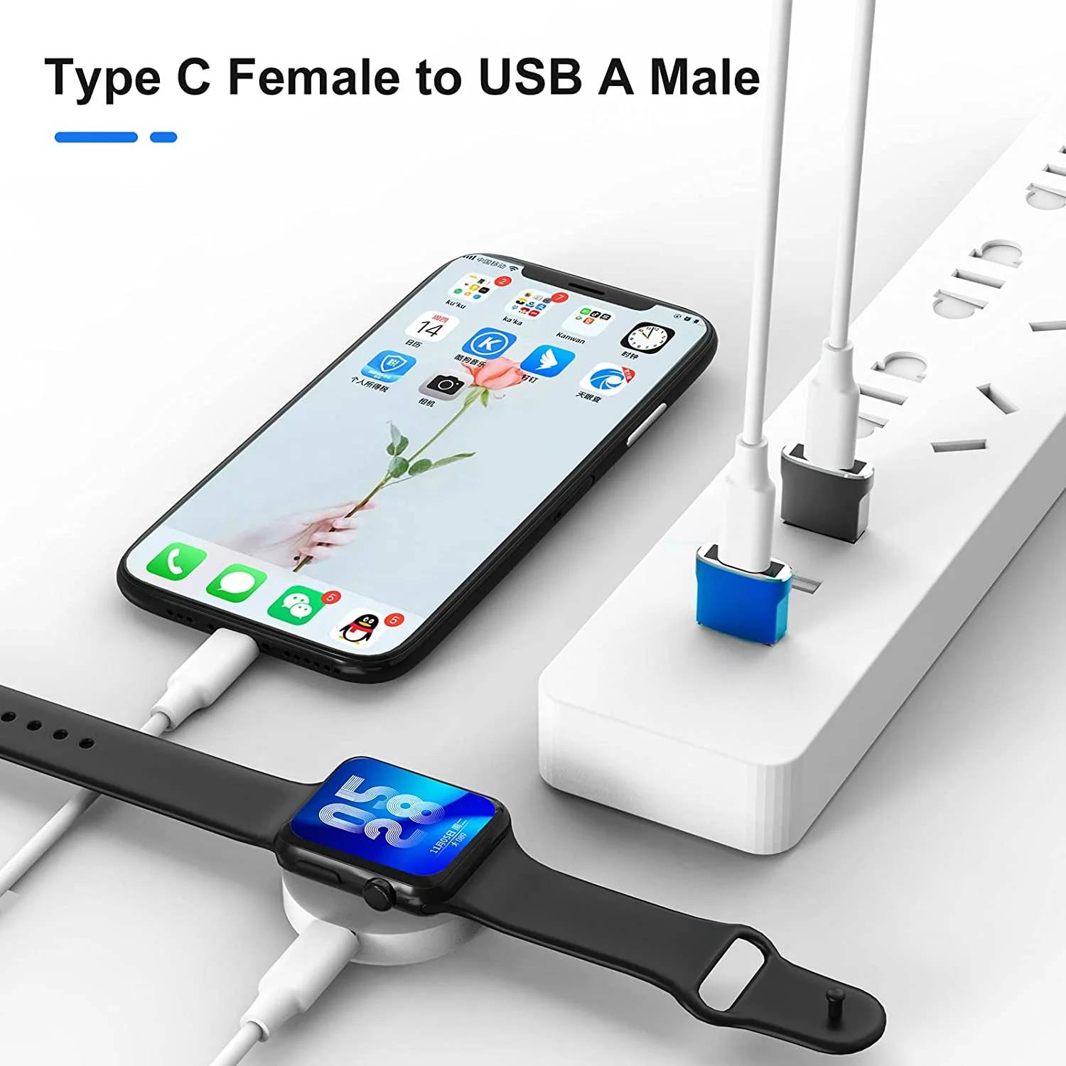 Description:
Item type: USB C Female to USB A Male Adapter
Female - USB 3.1 Type C
Male - USB 2.0 Type A
USB OTG Enabled

Compatible with any USB Type C device , for example: Samsung Galaxy S9/S9+, MacBook Pro, MacBook Air, the Lumia 950, Lumia 950 XL, OnePlus 2, Nokia N1, Lenovo Zuk Z1, Nexus 5X, Nexus 6P, and Pixel C and more other Type-C supported devices.

Package Include:
4x USB C Female to USB A Male Adapters

Warm Tips :
1. This is a USB 2.0 adapter, CAN NOT support USB 3.0/3.1 protocol.
2. Does not support video output, cannot transmit any type of video signals such as hdmi, vga, etc.
3. The USB-C adapter supports 3A fast charging, but the charging speed depends on the charger and charging cable used.
4. It is normal that the adapter may generate heat when used for a long time. Please make sure that the connector is stable when charging.