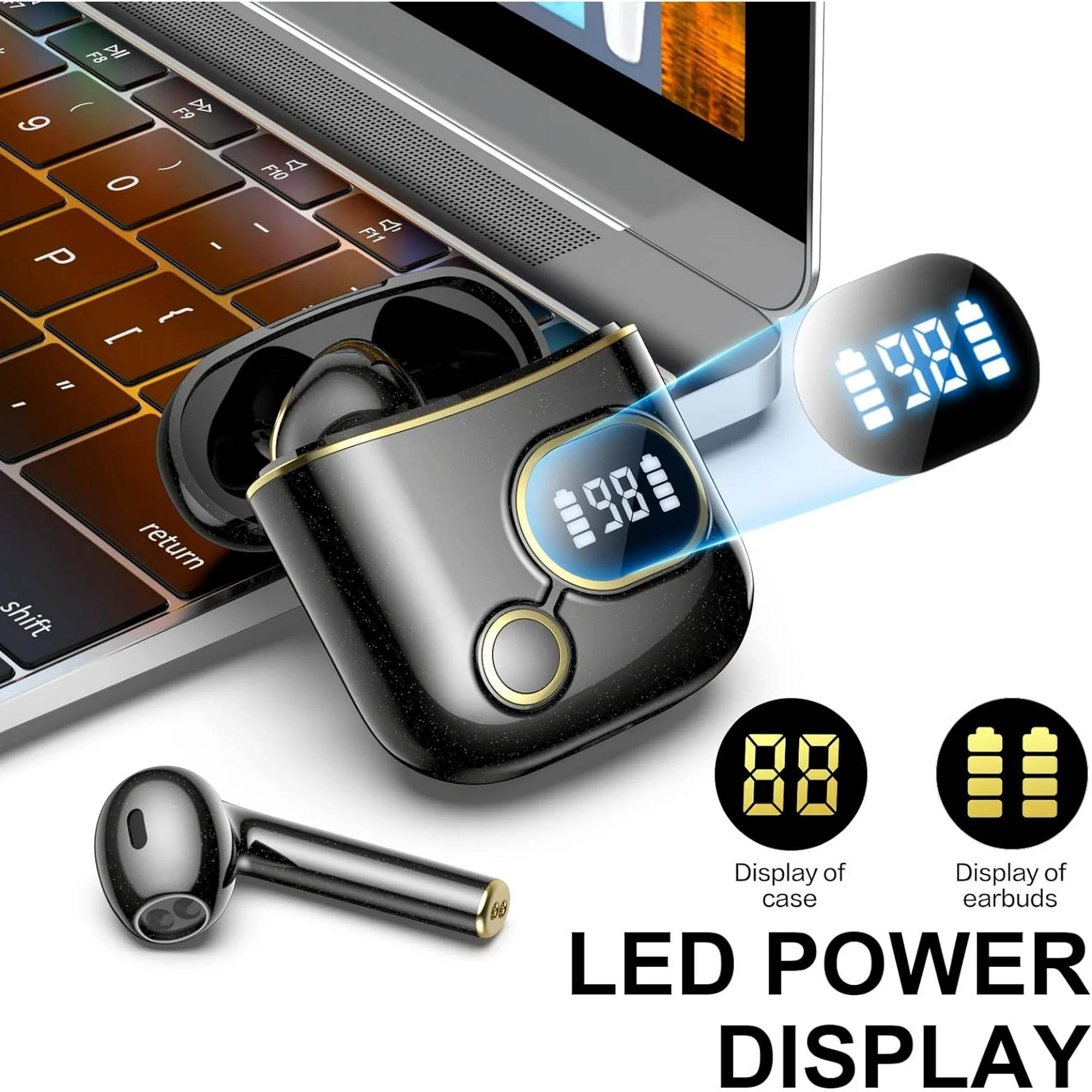 Wireless Earbuds HiFi Stereo Sound Deep Bass Bluetooth 5.2 Headphones with USB-C Charging Case Noise-Cancelling and Fast-Charge in-Ear Earphones Touch Control Headphone for Sports Office.

DSP enhances hd call anti-interference DSP enhances sound technology to realize dual-ear HD call and make communication clearer and better.
. The APTX class 8MM surround sound driver unit contains a biocomposite diaphragm, a high performance audio parsing chip, and an audio EQ tailored for the user with a powerful bass, crisp mid-range and penetrating high frequency.
. Compact, invisible and comfortable to wear special symmetrical streamlined design, round and fit the auricle, wear stable crazy can not be thrown off, skin-friendly silicone ear cap, soft and comfortable!
. Double battery life from morning to night for 10-12 hours of continuous work, built-in large capacity lithium battery, lightweight at the same time can bring more powerful battery life, much longer than the same headphones.
. Nano-scale waterproof technology, seamless makes H15 has a higher waterproof grade, rain immersion is not afraid!