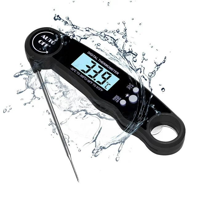 ✅ The cooking thermometer takes the temperature in a little as 2 seconds and is accurate to ±1°C(1.8℉) degrees with a wide range of -58℉~572℉（-50°C~300°C).

✅ With professional IP67 rated waterproof design, thermapen thermometer can be washed under running water without fear! Incredible waterproof performance makes it easier to clean.

✅ Easy Storage & Built-in Magnet, the wireless meat thermometer has built-in magnet and a hanging hole with bottle opener function.

✅ The LCD Digital Meat Thermometer is perfect for indoor/outdoor cooking, grilling, BBQ and more. No matter what you're cooking, this instant read meat thermometer is the best assistant for you.

Packing list:
1x Food Thermometer
1x Manual Book
1x Battary