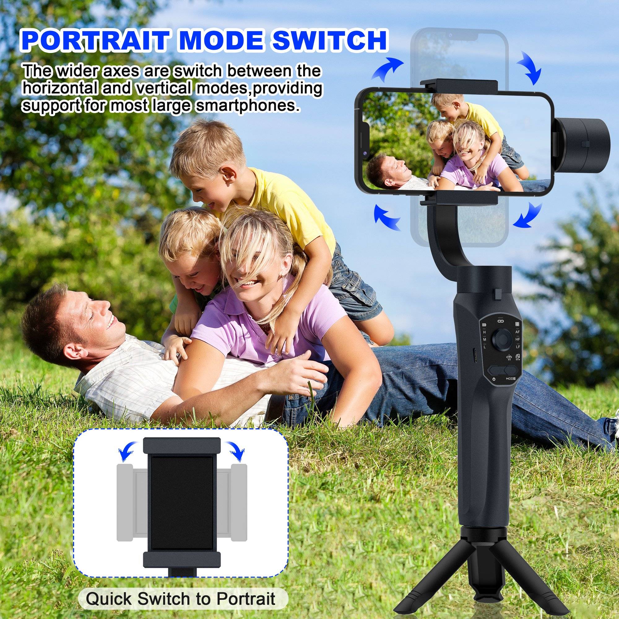 Capture smooth, professional-grade footage with the delpattern Smartphone Gimbal Stabilizer. This 3-axis gimbal features advanced AI-powered tracking to keep your subjects in frame and in focus, even during fast-paced action. Compact and foldable, the lightweight stabilizer weighs just 0.98 lbs and fits easily in your bag, making it perfect for hikes, travels, and spontaneous photo opportunities. Intuitive controls, including a side wheel for focus and zoom adjustments, allow you to create cinematic effects with ease. Backed by a 30-day money-back and 60-day free replacement guarantee, this versatile gimbal comes with a tripod, USB-C charging cable, and user manual, providing everything you need for stable, high-quality video recording on the go.

Parameter
Product size: 289x108x70mm (folded size)
Color: Black
Net weight: 460g
USB type: TYPE-C
Battery： 4000mAh
Operating time: 12h
Power consumption: 5.0W
Rated voltage: 5.0V
Tracking mode：Face Recognition, Object Tracking
Selfie stick mode: Support
Zoom function: Support
Gesture control function: Support
Fill light: white + yellow light 9-speed adjustment
Main material: ABS-PC
Support cell phone width size: 60-86mm