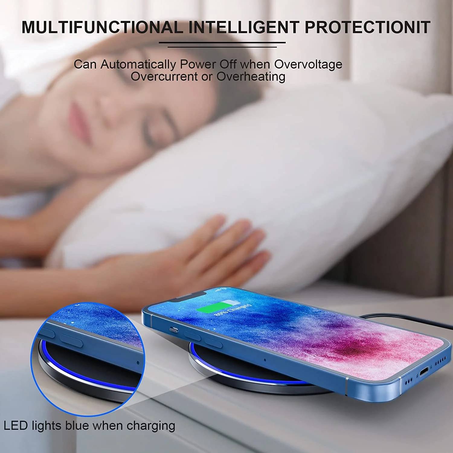 delpattern Wireless Charger, 10W Fast Wireless Charging Pad Station for iPhone 13/13 Pro/13 Pro Max/13 Mini/12/SE/11/X/XR/8, Samsung Galaxy, AirPods/AirPods Pro, Huawei Mate 20 Pro/Mate 30/P50.

. Fast Wireless Charger have three kind charge modes Available: 10W, 7.5W, 5W, which suit for many phones and Airpods.

. No need to connect the charging cable to the phone, let you experience the fun of wireless charging. Easy and safe charging, enjoy life.

Specifications:
Material: ABS+Aluminum alloy
Wireless Charging Standard: Wireless standard
Input interface: Type-C
Working frequency: 110-205KHz
Input: DC 5V-12V/2A Max
Output: 10W/7.5W/5W
Efficiency: >75%
Charge straigh: 8mm.
Size: 3.93* 3.93* 0.31 inch
Product weight: 0.19 lbs
Color: Black

Packing list:
1 x 10W Wireless Charger Pad
1 x USB-C Charging Cable
1 x User Manual

Note:
For fast charging, you need Use QC2.0/QC3.0 adapter( Not included )