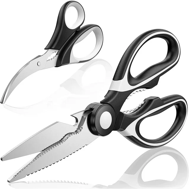 ✅✅ delpattern 2 Pack Black & Sliver Kitchen Scissors, Ultra-Sharp Premium Stainless Steel Heavy Duty Kitchen Shears and Multi Purpose Poultry Shears for Chicken, Poultry, Fish, Meat, Vegetables, Herbs, Bottle opener, Nuts Cracker.

✅✅ THE SHARPEST KITCHEN SHEARS: Made with heavy duty stainless steel, these kitchen scissors will be the most durable tool in your kitchen! And you can cut anything you want with them – chicken, poultry, fish, cooked and raw meat, vegetables, fruit, herbs and anything else you need for your meal.

✅✅ The delpattern multipurpose utility shears will never fail you, thanks to their sharp blades, so you can basically use them to cut anything you want, not just food! Best Gifts for mom and dad.